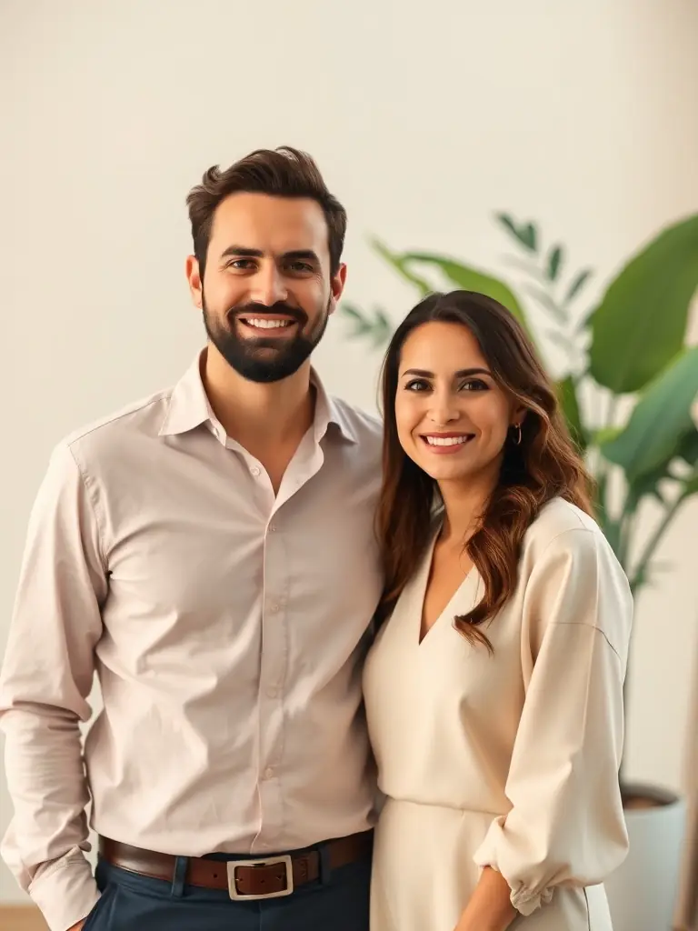 A professional headshot of the founders of The Aligned Couple, showcasing their expertise and experience in relationship coaching.