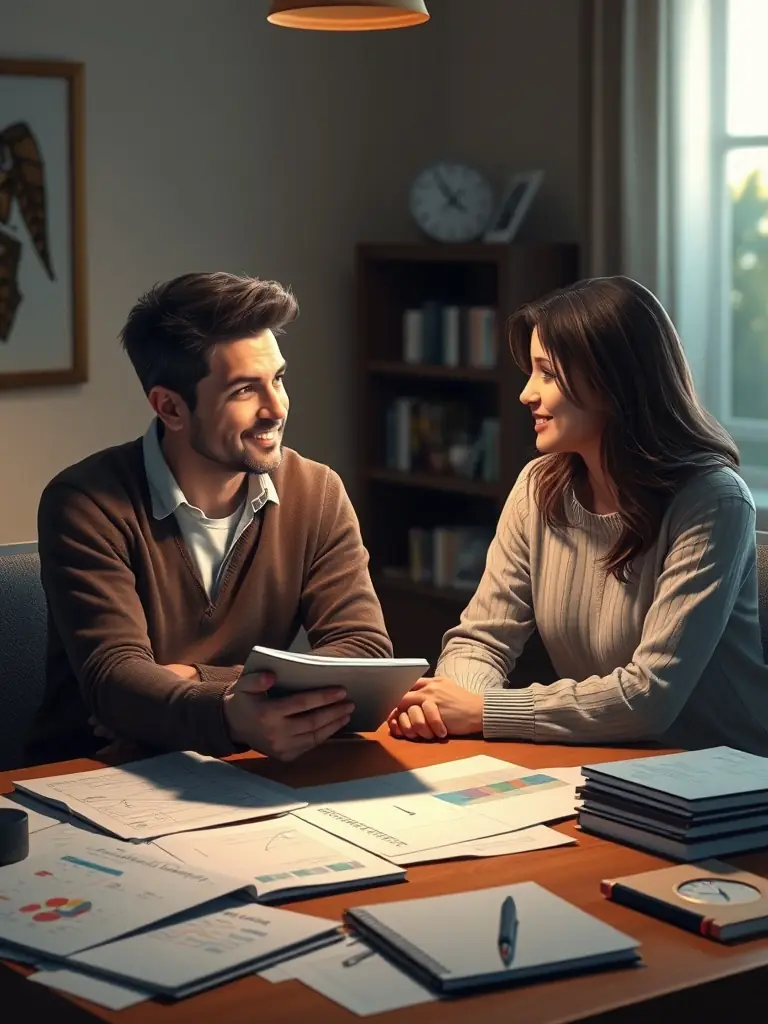A cozy image of a couple working through a workbook together at home, representing the convenience and intimacy of The Aligned Couple's Align At Home program.